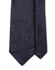 Signature Big Flower Monotone Pattern Deep Navy Woven Silk Tie