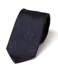 Signature Big Flower Monotone Pattern Deep Navy Woven Silk Tie