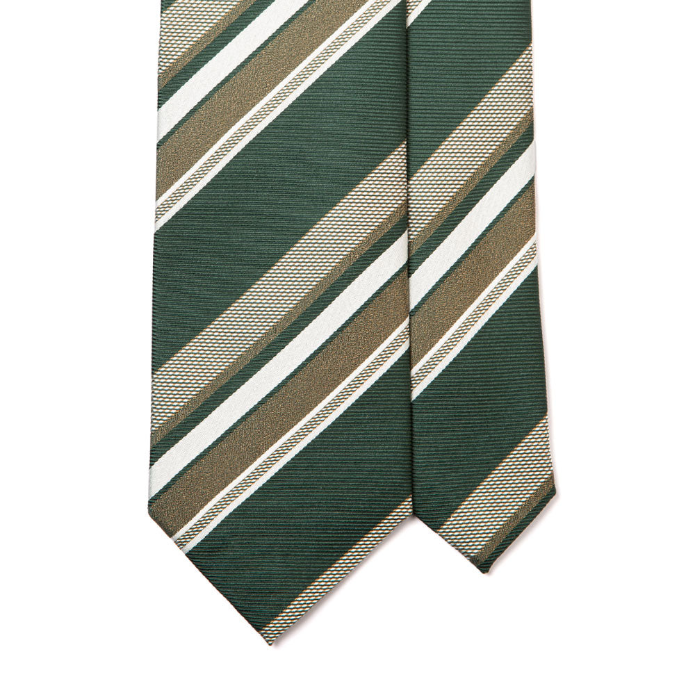 Signature Stripe Green Gold White Woven Silk Tie