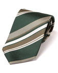 Signature Stripe Green Gold White Woven Silk Tie