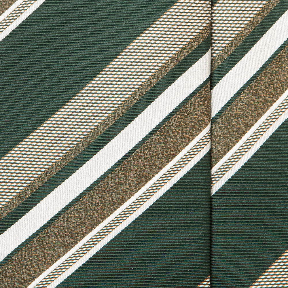 Signature Stripe Green Gold White Woven Silk Tie