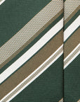 Signature Stripe Green Gold White Woven Silk Tie
