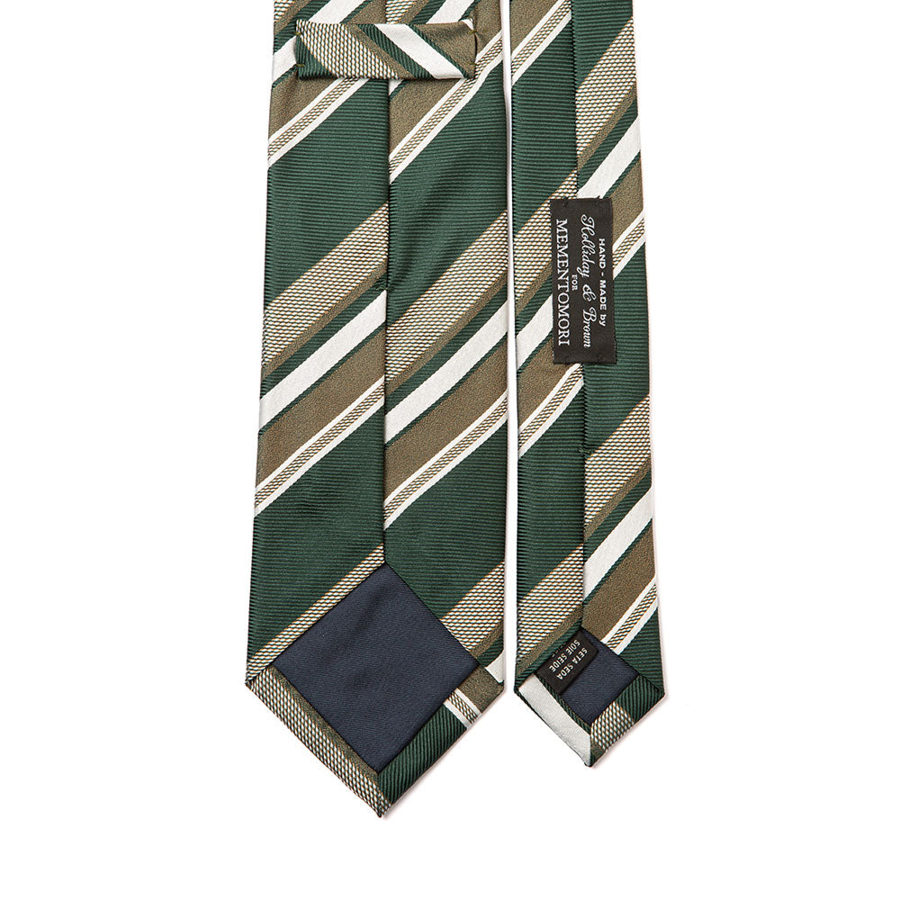 Signature Stripe Green Gold White Woven Silk Tie