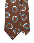 Double Circle Pattern Brown Blue White Printed Silk Tie