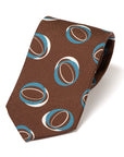Double Circle Pattern Brown Blue White Printed Silk Tie