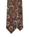 Double Circle Pattern Brown Blue White Printed Silk Tie