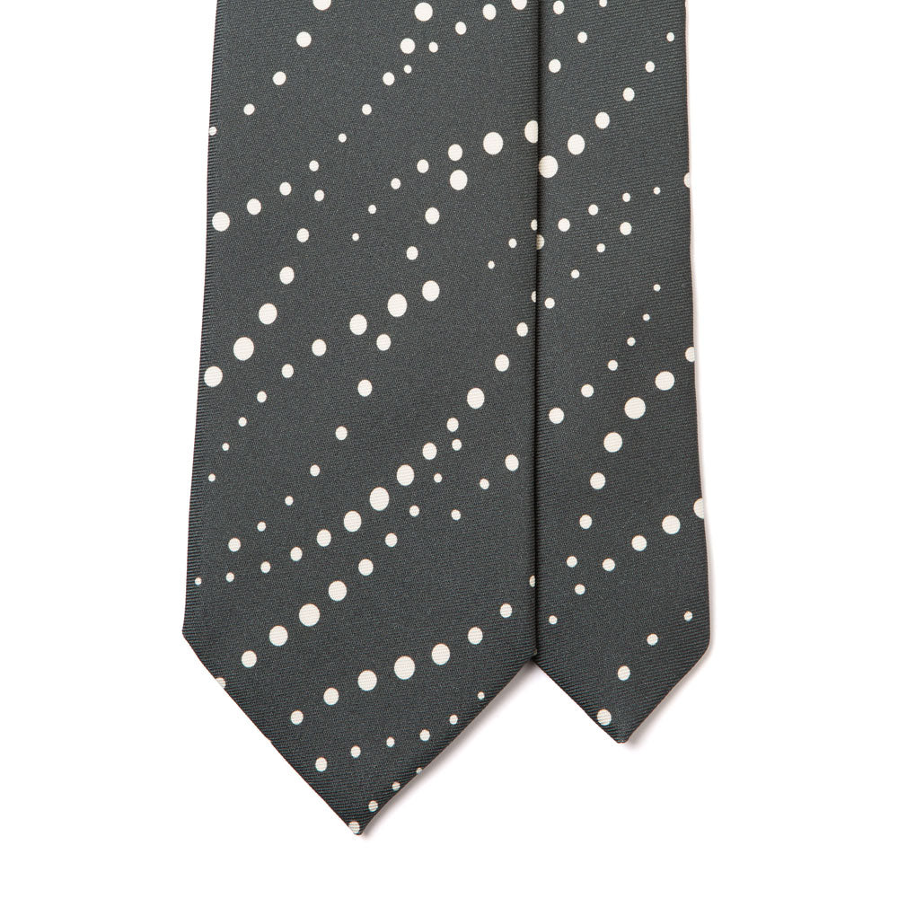 Dotted Wave Stripe Pastel Gray White Printed Silk Tie