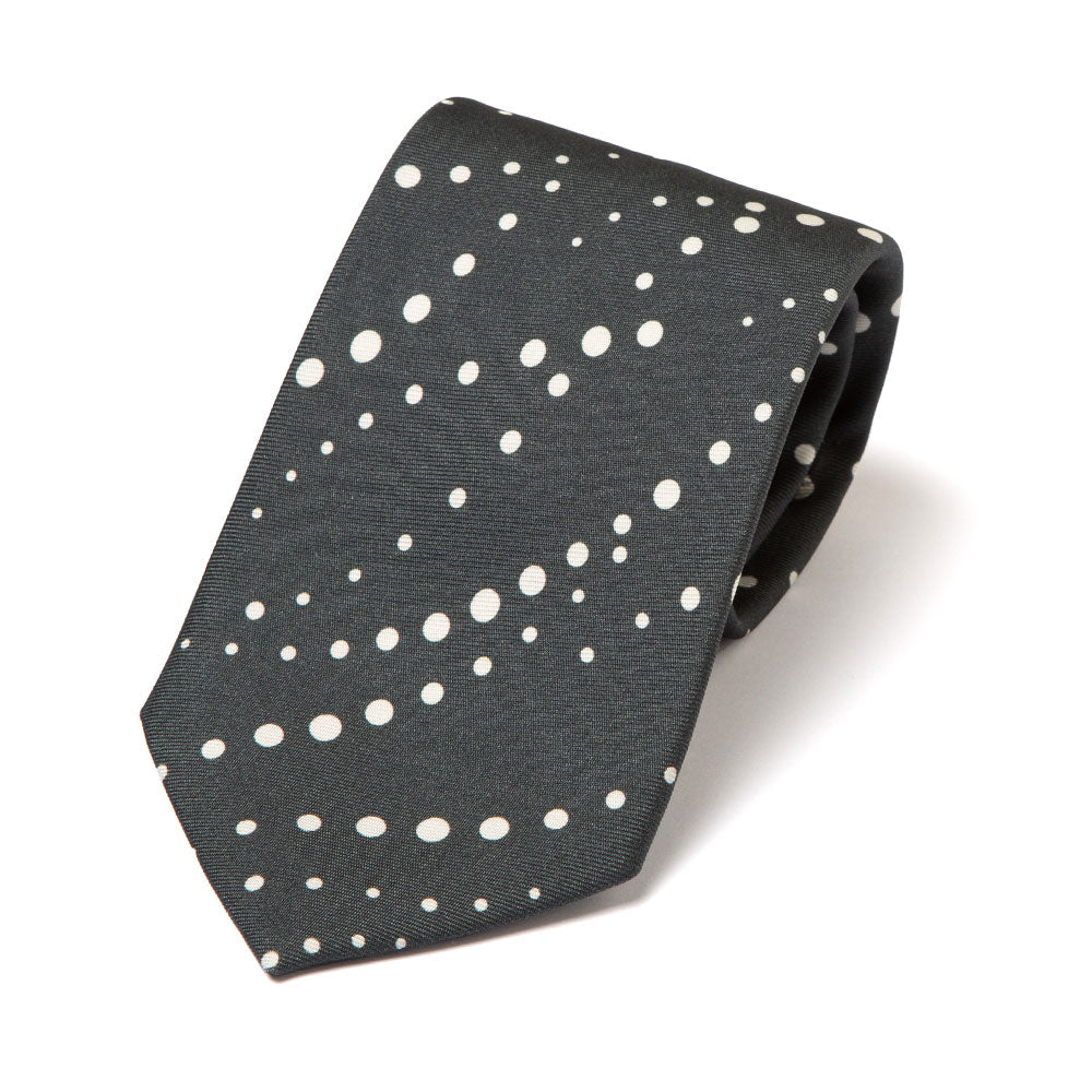 Dotted Wave Stripe Pastel Gray White Printed Silk Tie