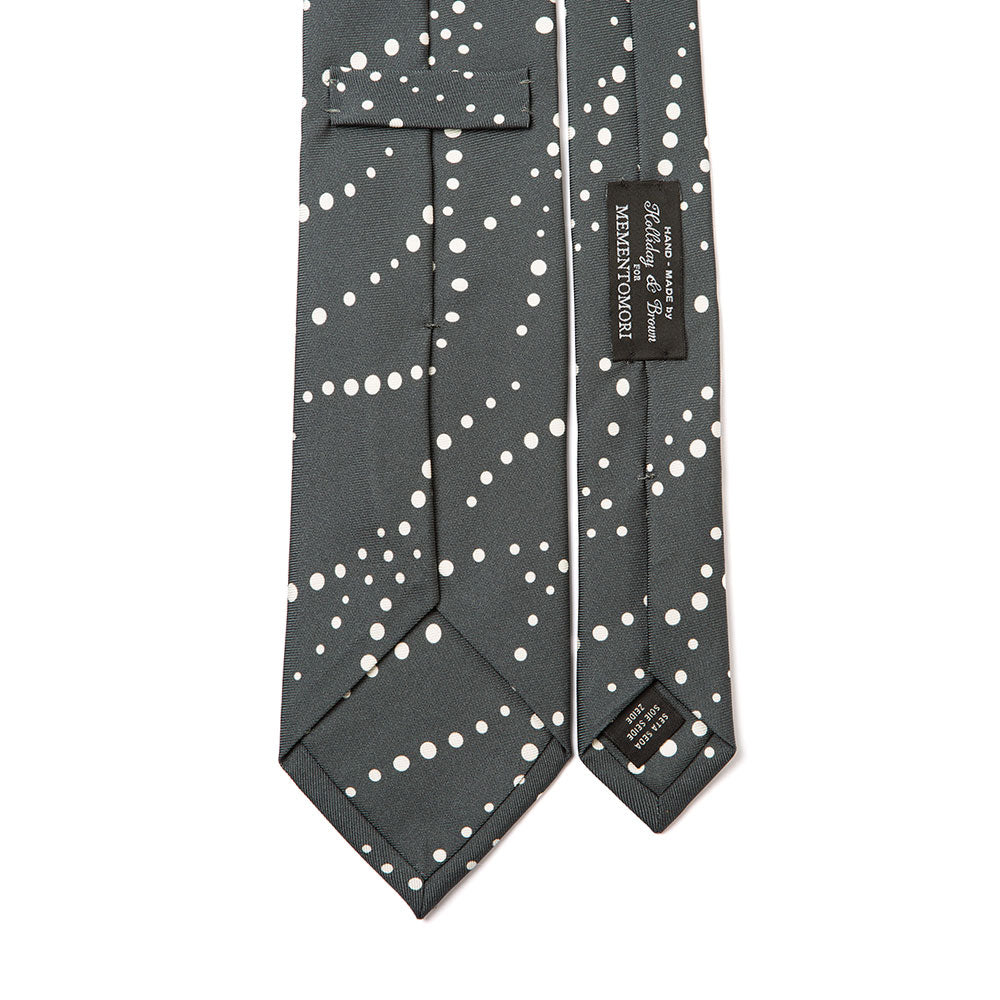 Dotted Wave Stripe Pastel Gray White Printed Silk Tie