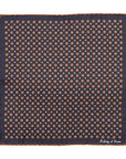 Square & Full Paisley Double Faced Navy Brown Printed Silk Pocket Square