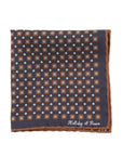 Square & Full Paisley Double Faced Navy Brown Printed Silk Pocket Square