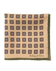 Square & Circle Pattern Double Faced Beige Olive Printed Silk Pocket Square