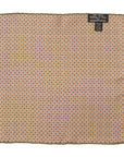 Square & Circle Pattern Double Faced Beige Olive Printed Silk Pocket Square