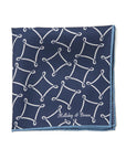 Signature & Dot Pattern Double Faced Navy Blue Printed Silk Pocket Square