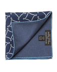 Signature & Dot Pattern Double Faced Navy Blue Printed Silk Pocket Square