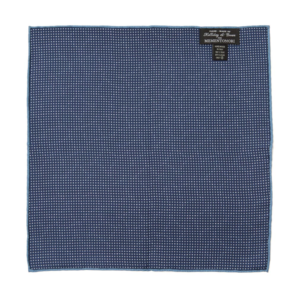 Signature & Dot Pattern Double Faced Navy Blue Printed Silk Pocket Square