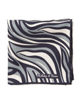 Wave & Solid Double Faced Navy Gray Printed Silk Pocket Square