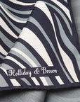 Wave & Solid Double Faced Navy Gray Printed Silk Pocket Square