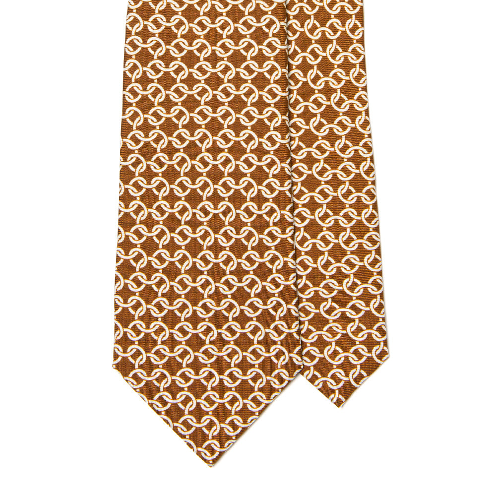 Classic Chain Pattern Brown Printed Silk Tie