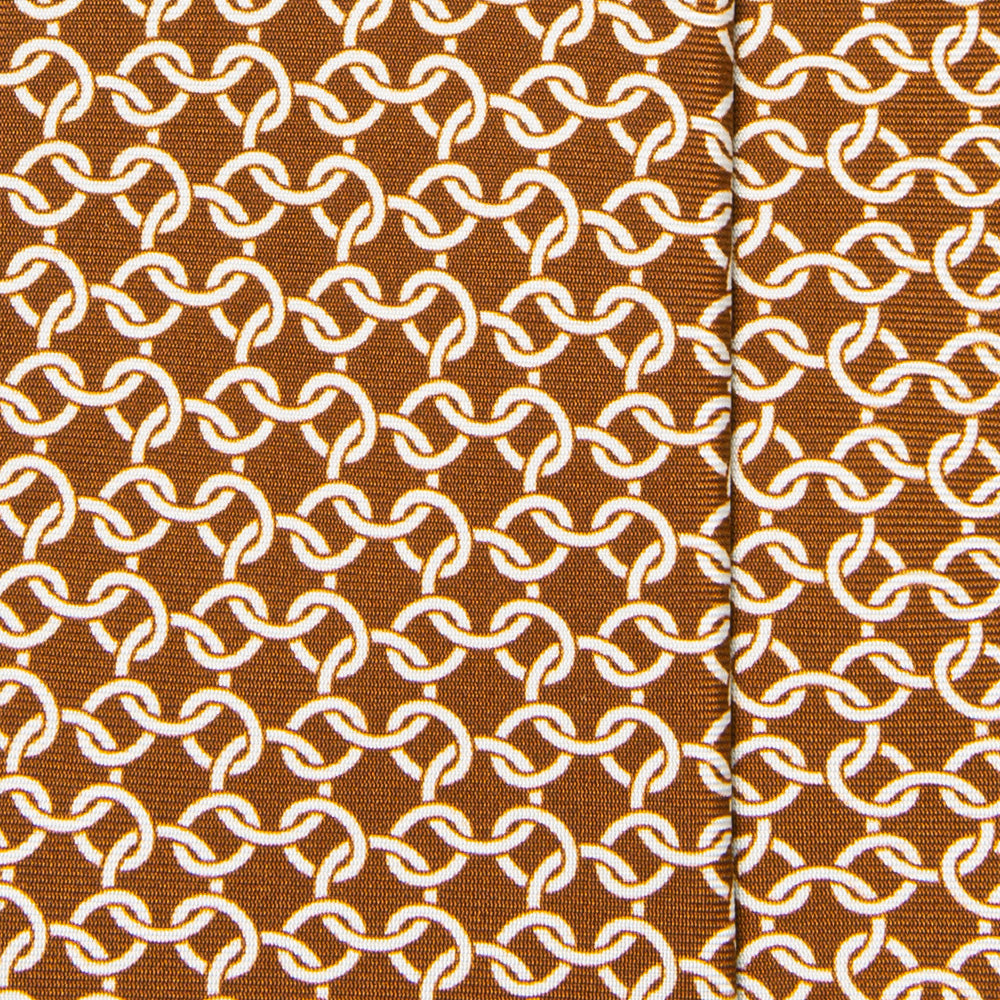 Classic Chain Pattern Brown Printed Silk Tie
