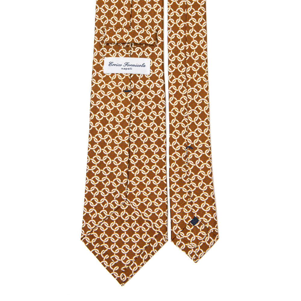 Classic Chain Pattern Brown Printed Silk Tie