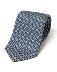 White Flower Pattern Navy Printed Silk Tie