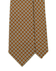 White Flower Pattern Brown Printed Silk Tie