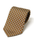 White Flower Pattern Brown Printed Silk Tie