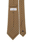 White Flower Pattern Brown Printed Silk Tie