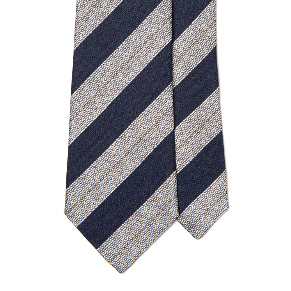Formal Stripe Dark Navy Silver Silk Cotton Tie