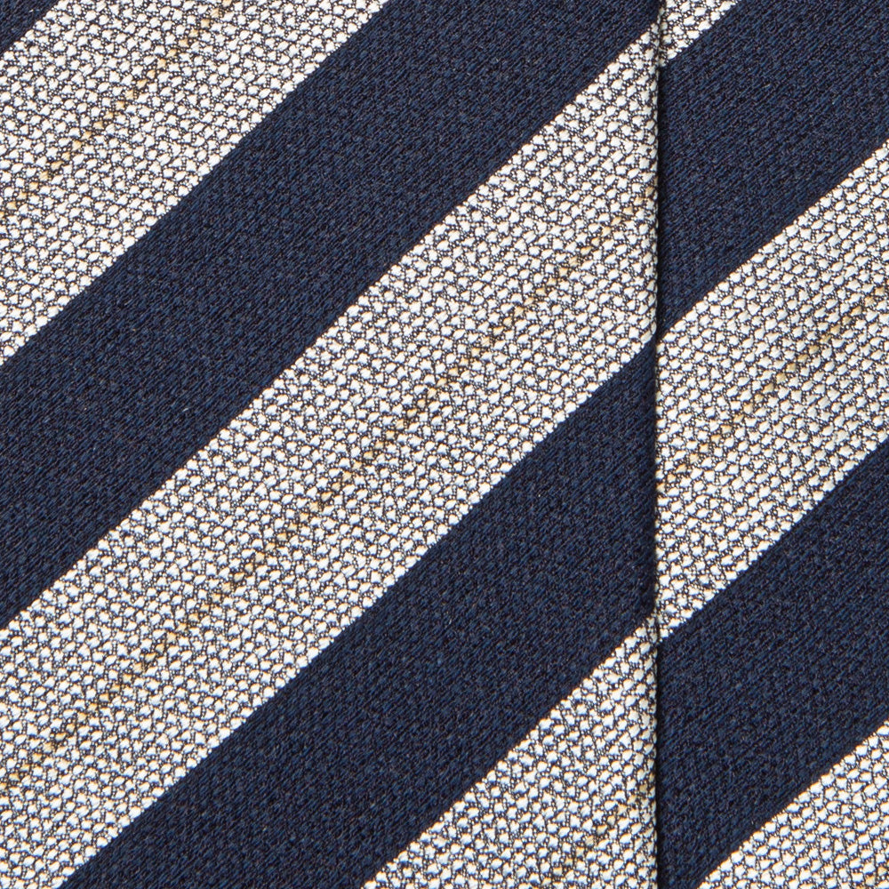 Formal Stripe Dark Navy Silver Silk Cotton Tie