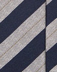 Formal Stripe Dark Navy Silver Silk Cotton Tie