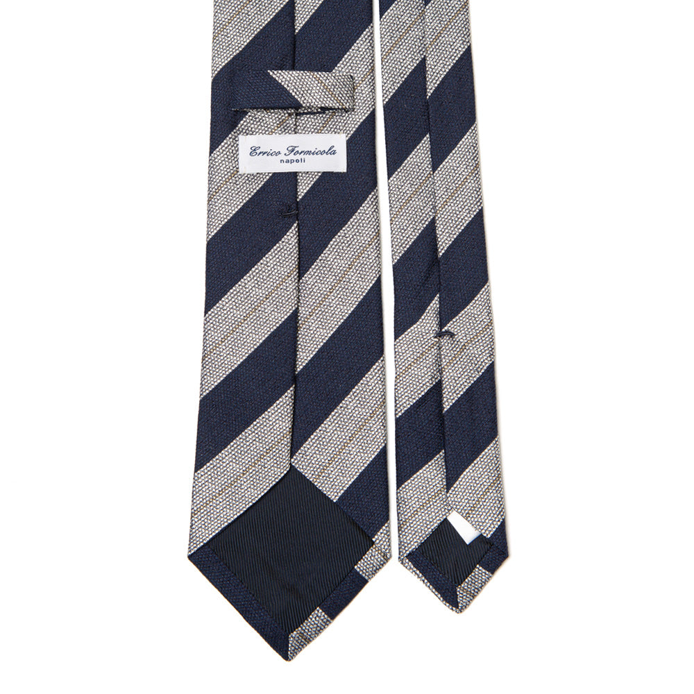 Formal Stripe Dark Navy Silver Silk Cotton Tie