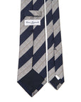Formal Stripe Dark Navy Silver Silk Cotton Tie