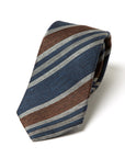 Signature Stripe Navy Brown Silver Linen Silk Tie