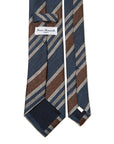 Signature Stripe Navy Brown Silver Linen Silk Tie