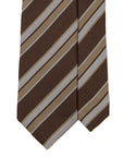 Herringbone Stripe Brown Beige Silver Silk Tie