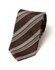 Herringbone Stripe Brown Beige Silver Silk Tie