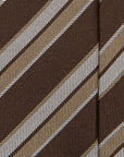 Herringbone Stripe Brown Beige Silver Silk Tie