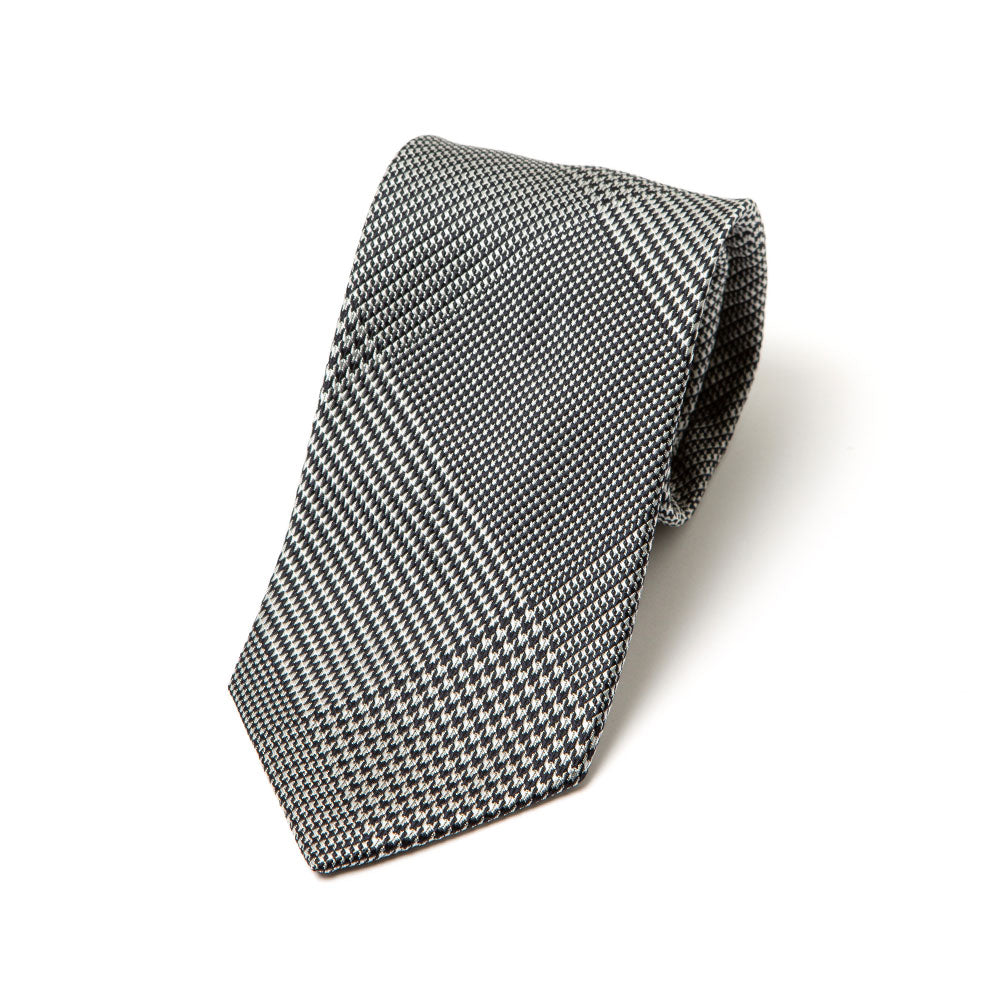Original Glen Check Pattern Black White Woven Silk Tie