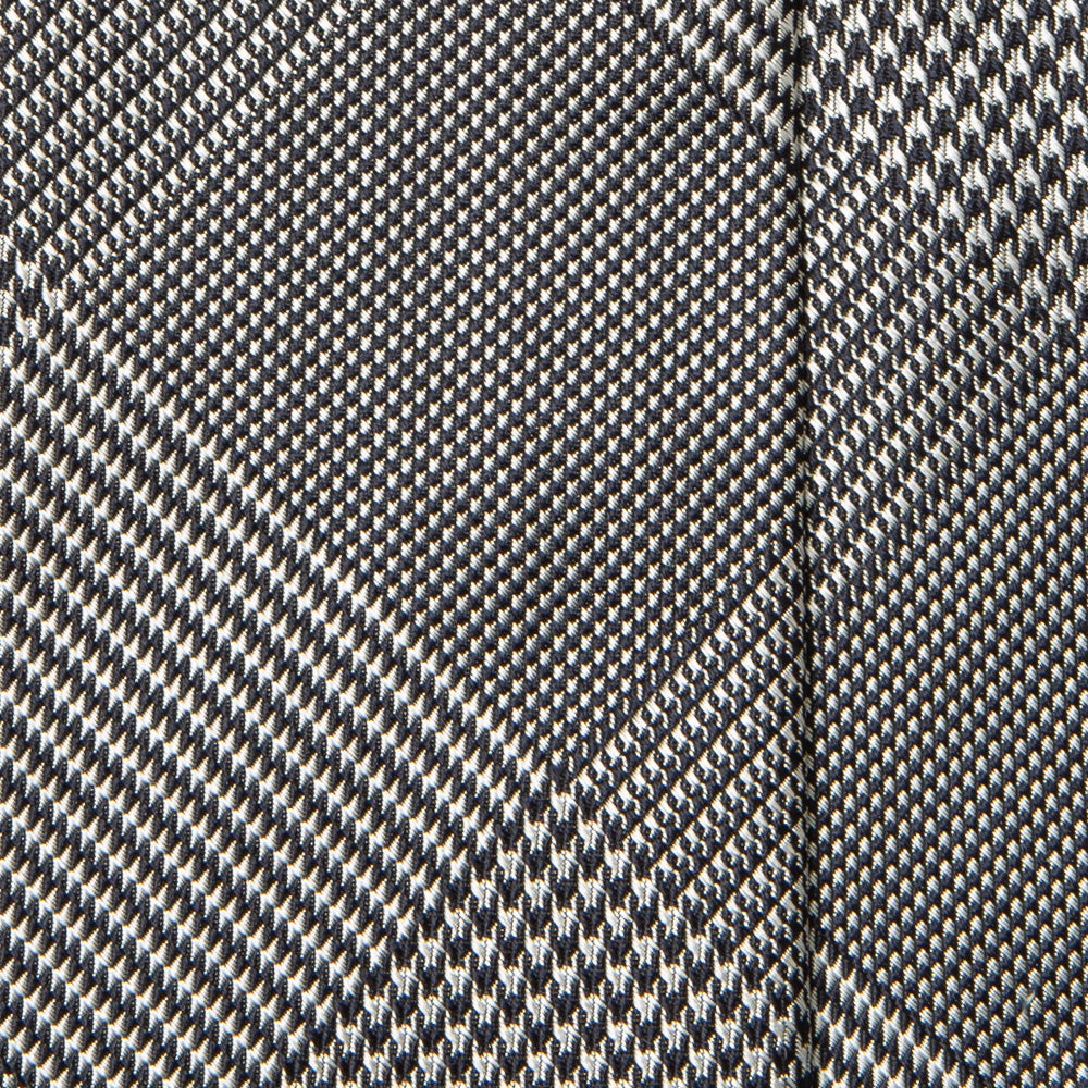Original Glen Check Pattern Black White Woven Silk Tie