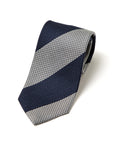 Signature Block Stripe Navy White Woven Silk Linen Tie