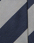 Signature Block Stripe Navy White Woven Silk Linen Tie
