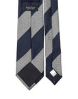 Signature Block Stripe Navy White Woven Silk Linen Tie