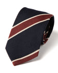 White Line Stripe Dark Navy Red Woven Wool Silk Tie