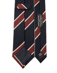 White Line Stripe Dark Navy Red Woven Wool Silk Tie