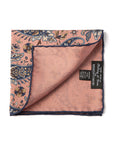 Flower Paisley & Solid Double-Face Baby Pink and Navy Printed Silk Pocket Square