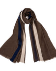 Navy & Milk Beige Double Stripe Brown Wool Scarf