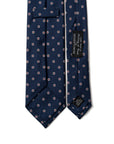 White Fiore Pattern Navy Printed Silk Tie