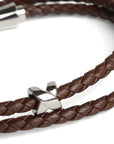Double Wrap Crisscross Espresso Brown Leather Bracelet